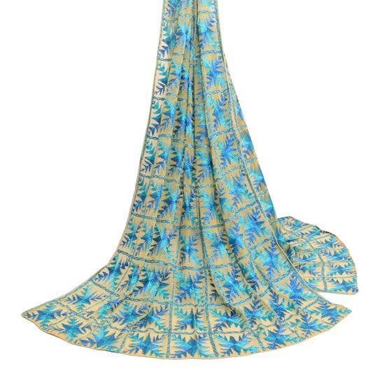 Sushila Vintage Cream Chiffon Dupatta Embroidered With Blue Thread Long Stole