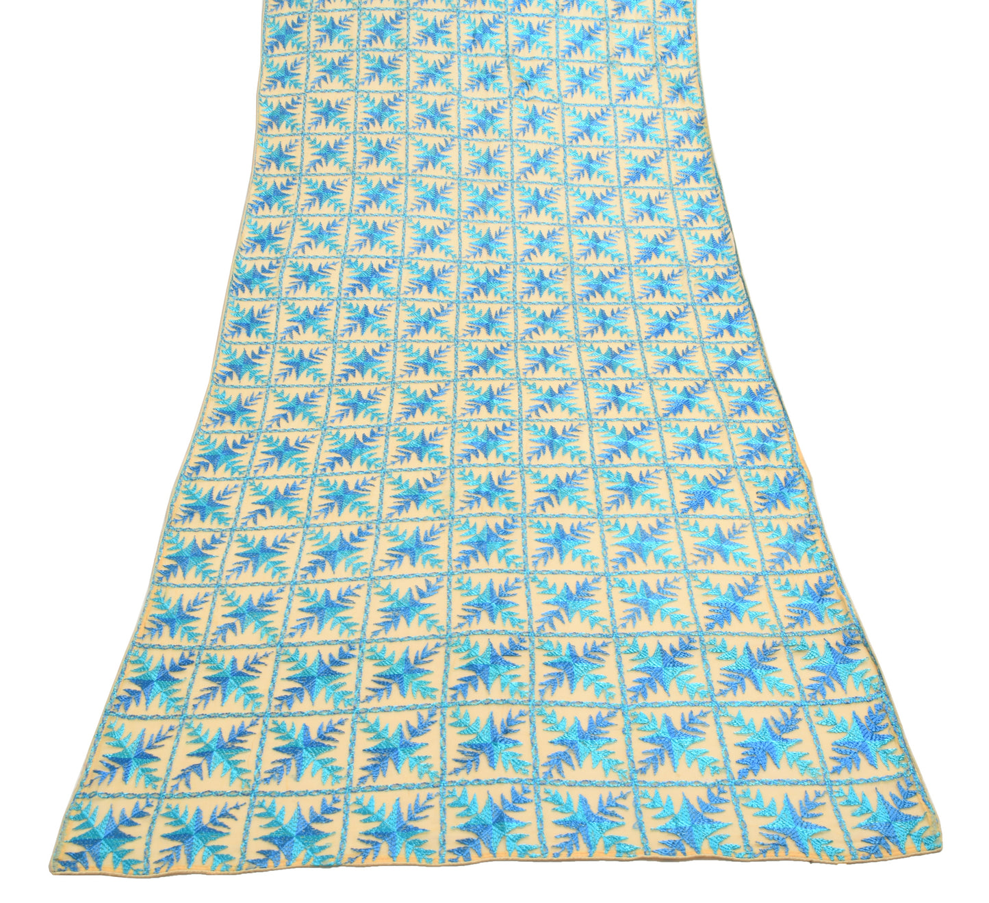 Sushila Vintage Cream Chiffon Dupatta Embroidered With Blue Thread Long Stole
