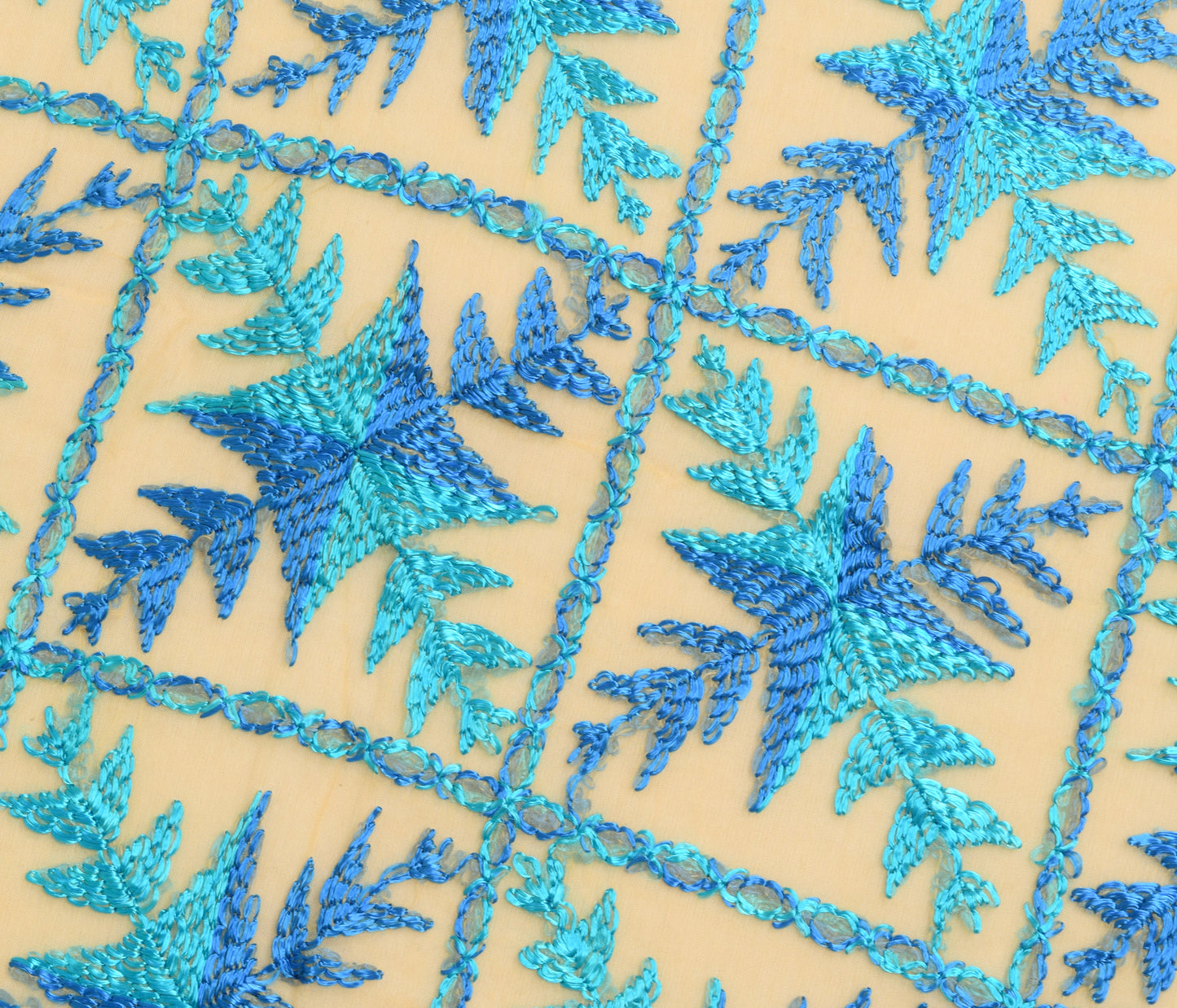 Sushila Vintage Cream Chiffon Dupatta Embroidered With Blue Thread Long Stole