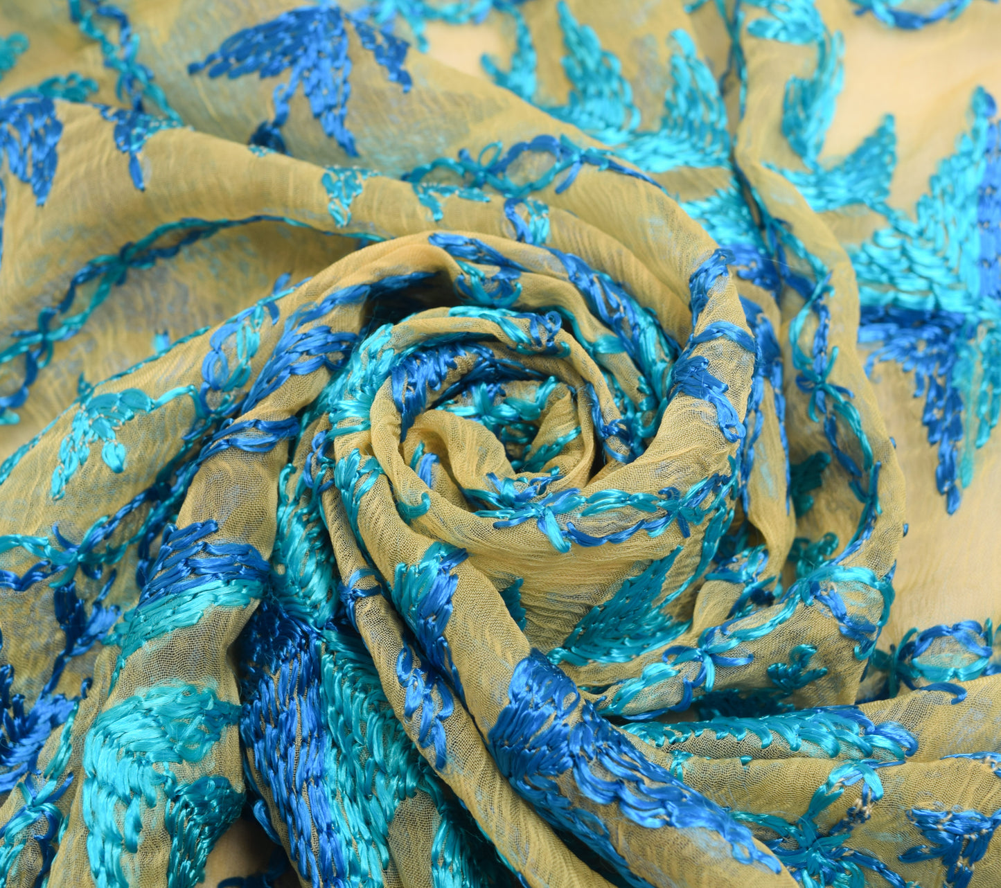Sushila Vintage Cream Chiffon Dupatta Embroidered With Blue Thread Long Stole