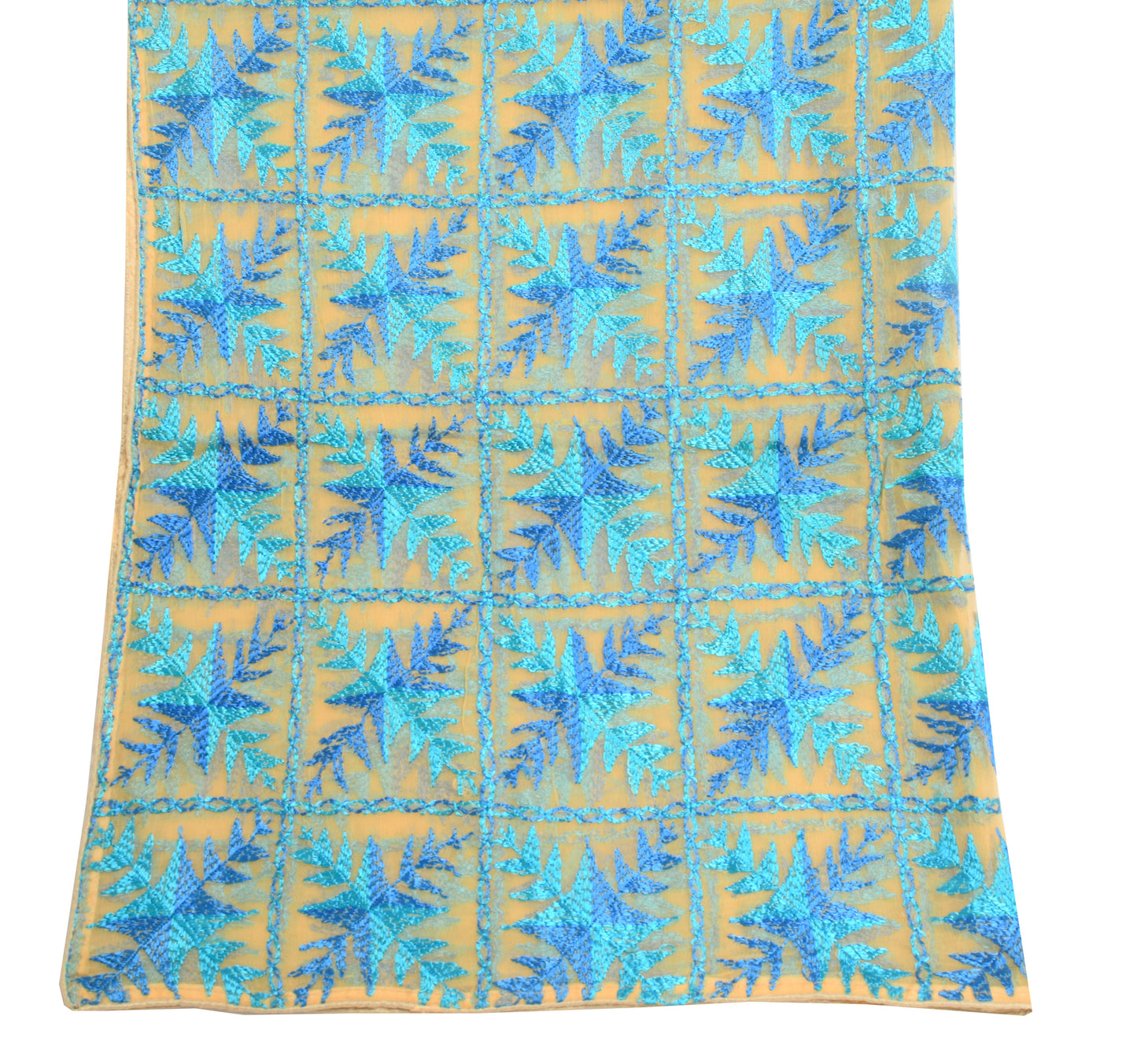 Sushila Vintage Cream Chiffon Dupatta Embroidered With Blue Thread Long Stole