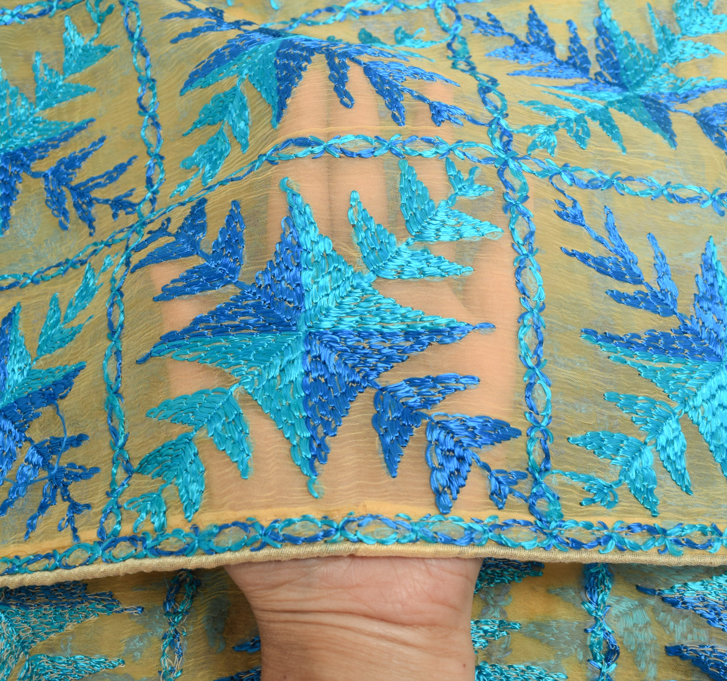 Sushila Vintage Cream Chiffon Dupatta Embroidered With Blue Thread Long Stole