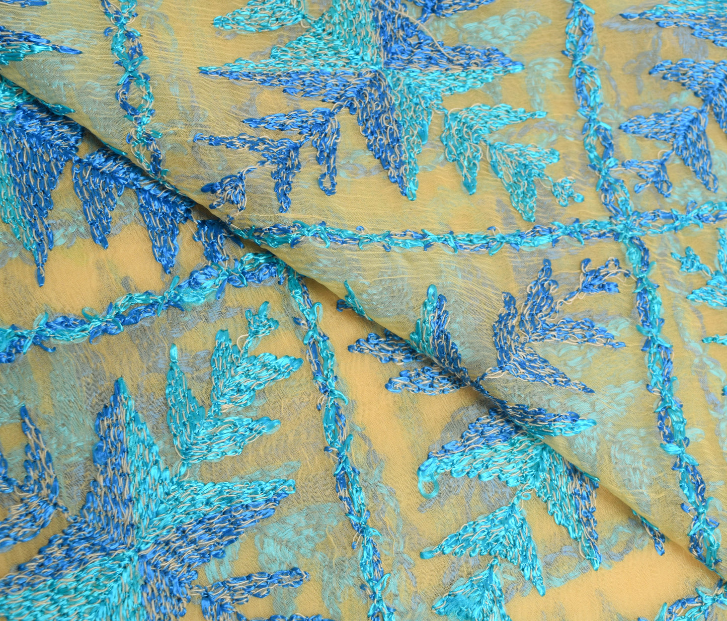 Sushila Vintage Cream Chiffon Dupatta Embroidered With Blue Thread Long Stole