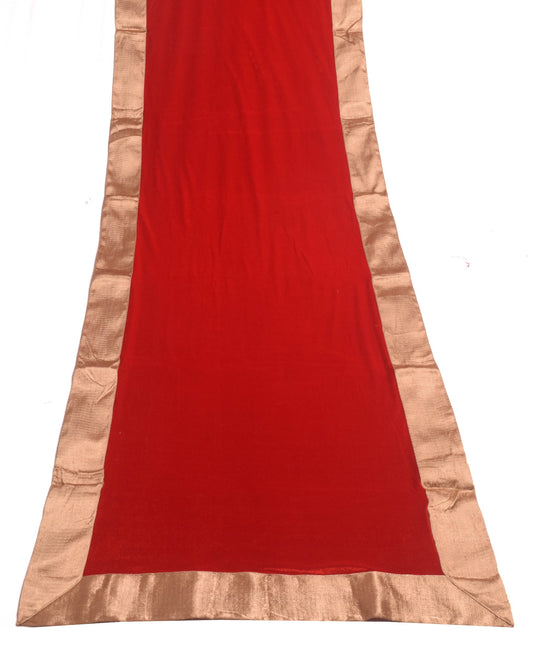 Sushila Vintage Red Velvet With Gold Zari Border Dupatta Bridal Wear Long Stole