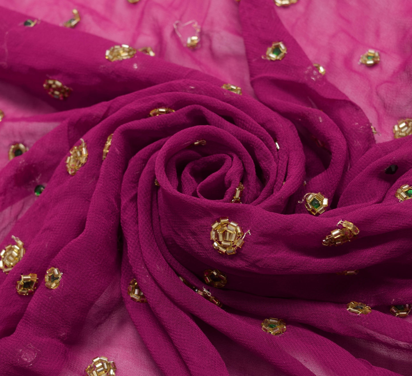 Vintage Purple Heavy Dupatta Georgette Silk Glass Beads Embellish Long Stole
