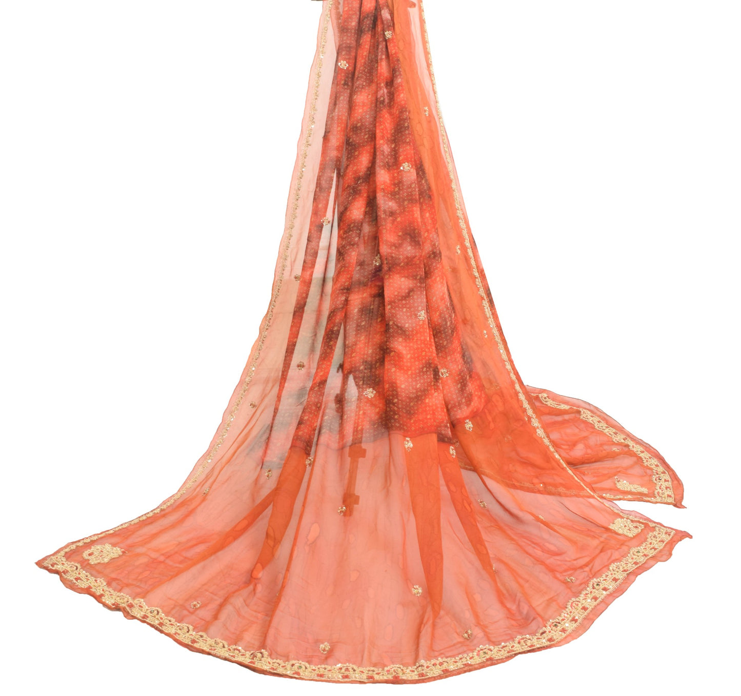 Sushila Vintage Rust Dupatta 100% Pure Georgette Silk Printed Floral Long Stole