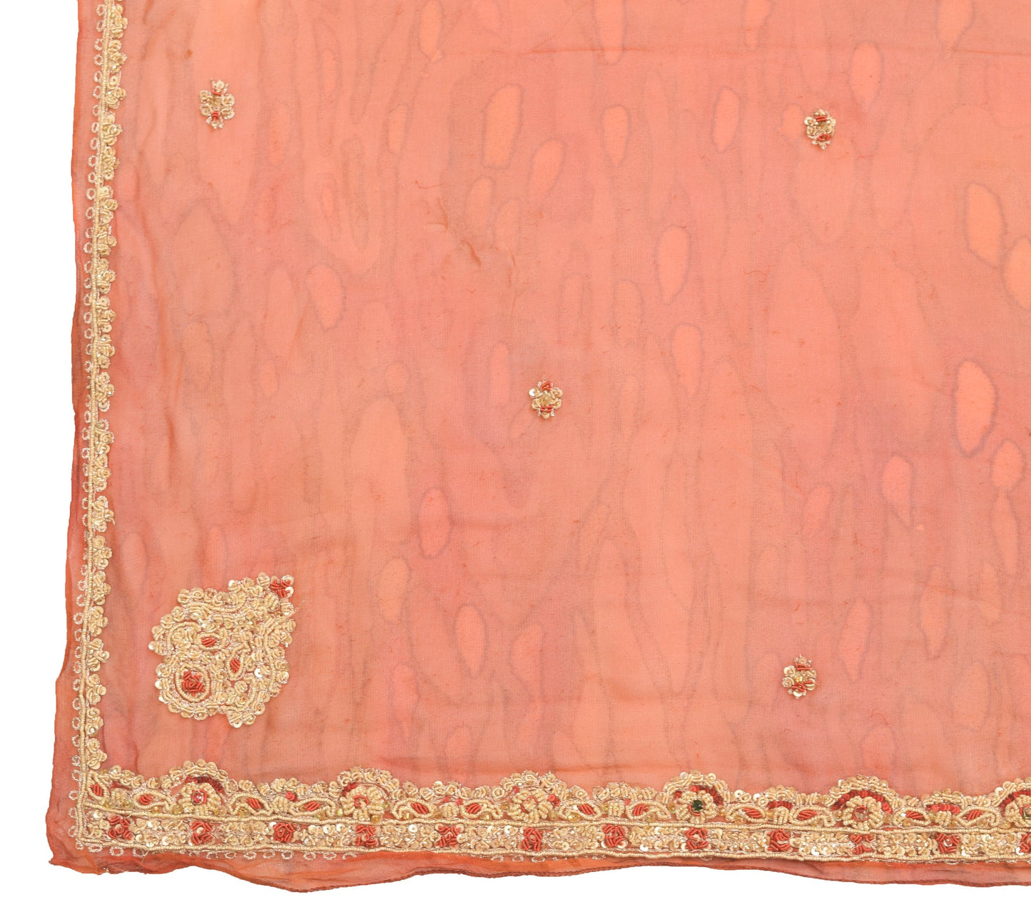 Sushila Vintage Rust Dupatta 100% Pure Georgette Silk Printed Floral Long Stole