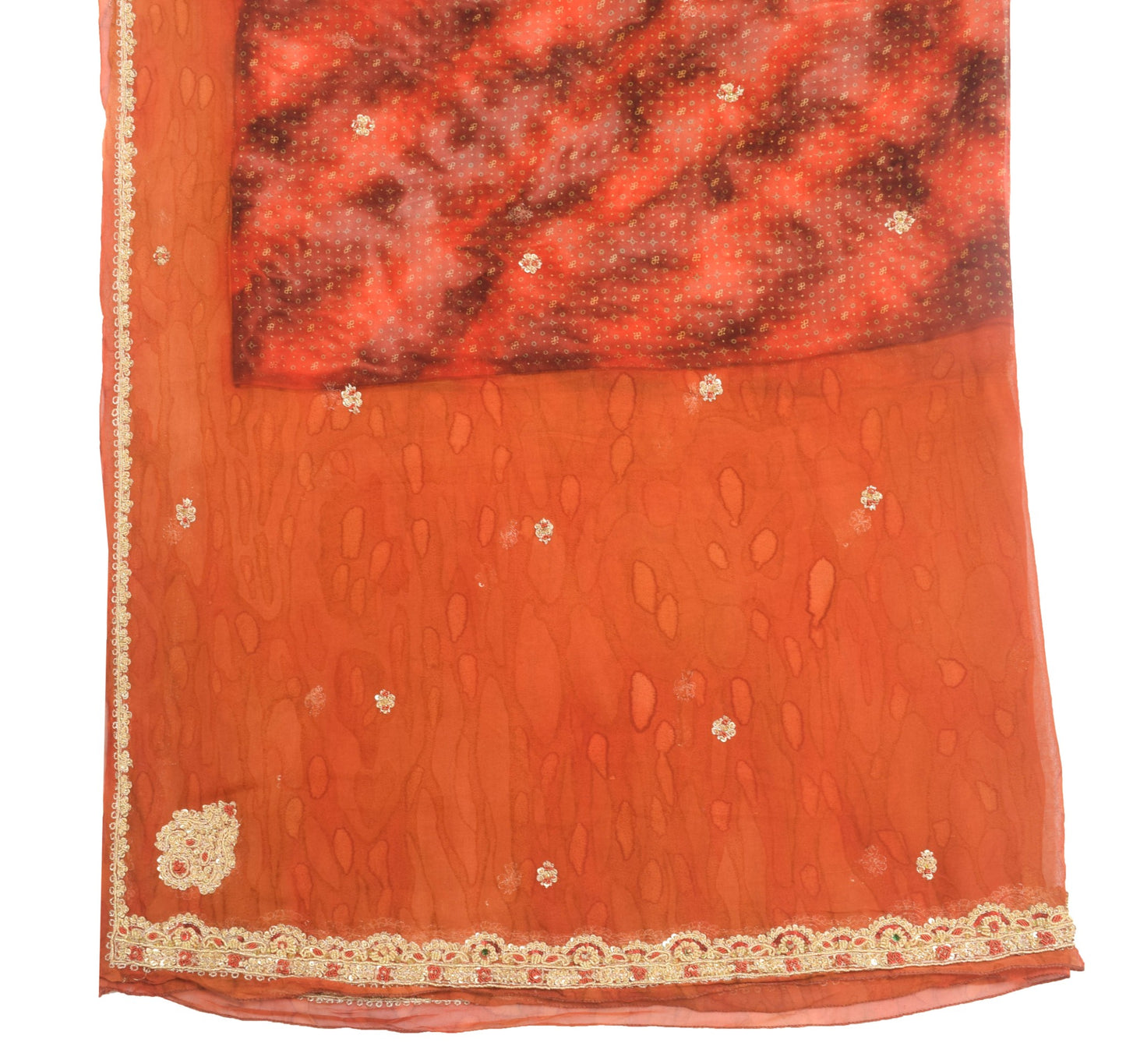 Sushila Vintage Rust Dupatta 100% Pure Georgette Silk Printed Floral Long Stole