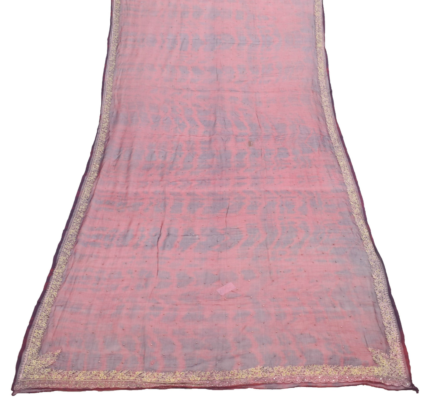 Sushila Vintage Maroon Tie-Dye Chiffon Silk Dupatta Hand Beaded Long Stole Wrap
