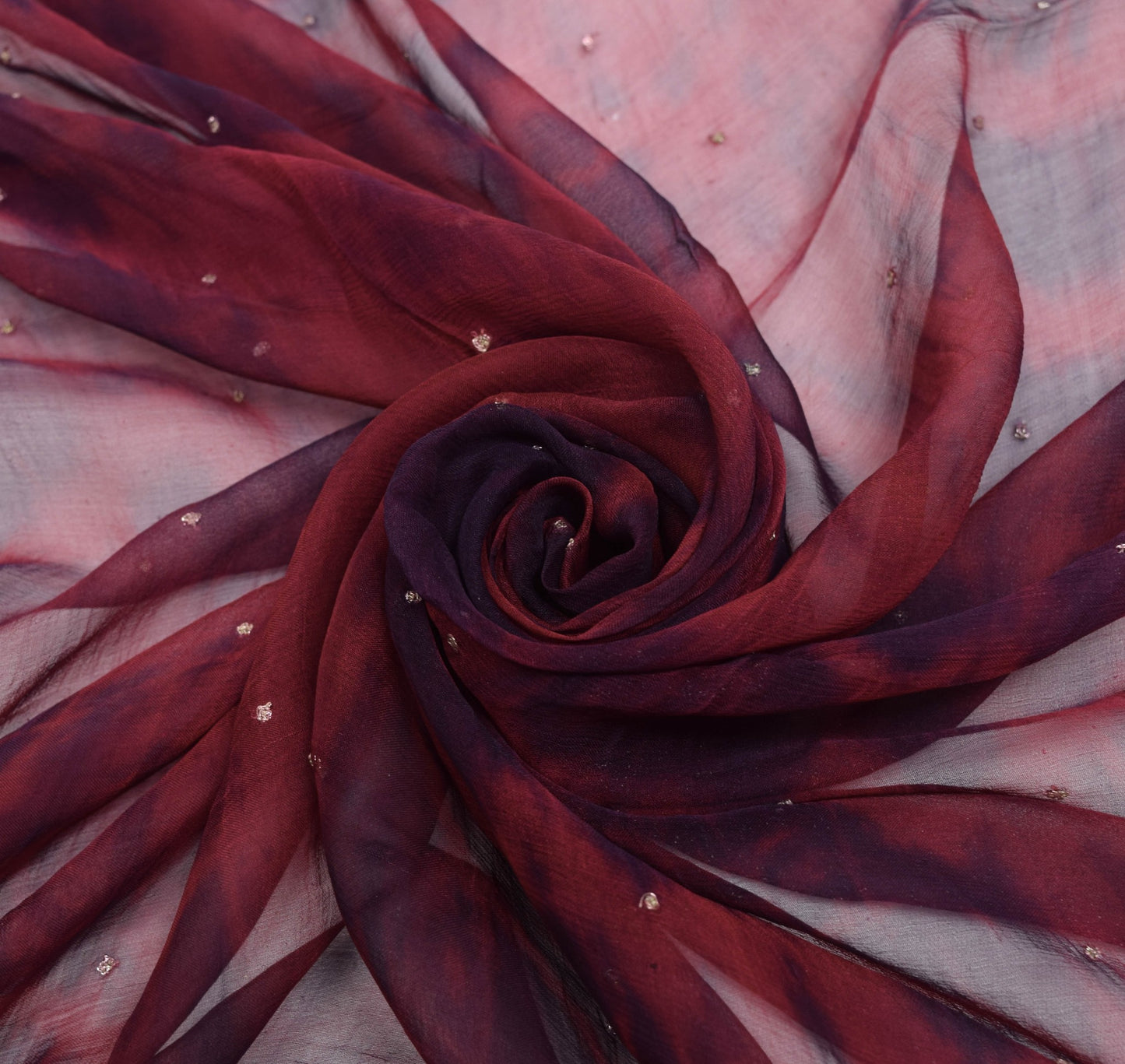 Sushila Vintage Maroon Tie-Dye Chiffon Silk Dupatta Hand Beaded Long Stole Wrap