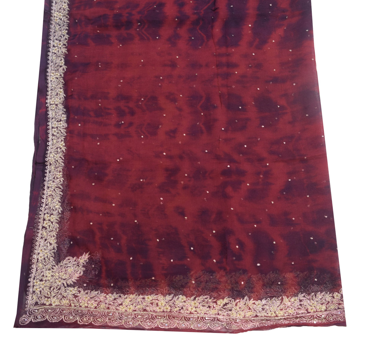 Sushila Vintage Maroon Tie-Dye Chiffon Silk Dupatta Hand Beaded Long Stole Wrap
