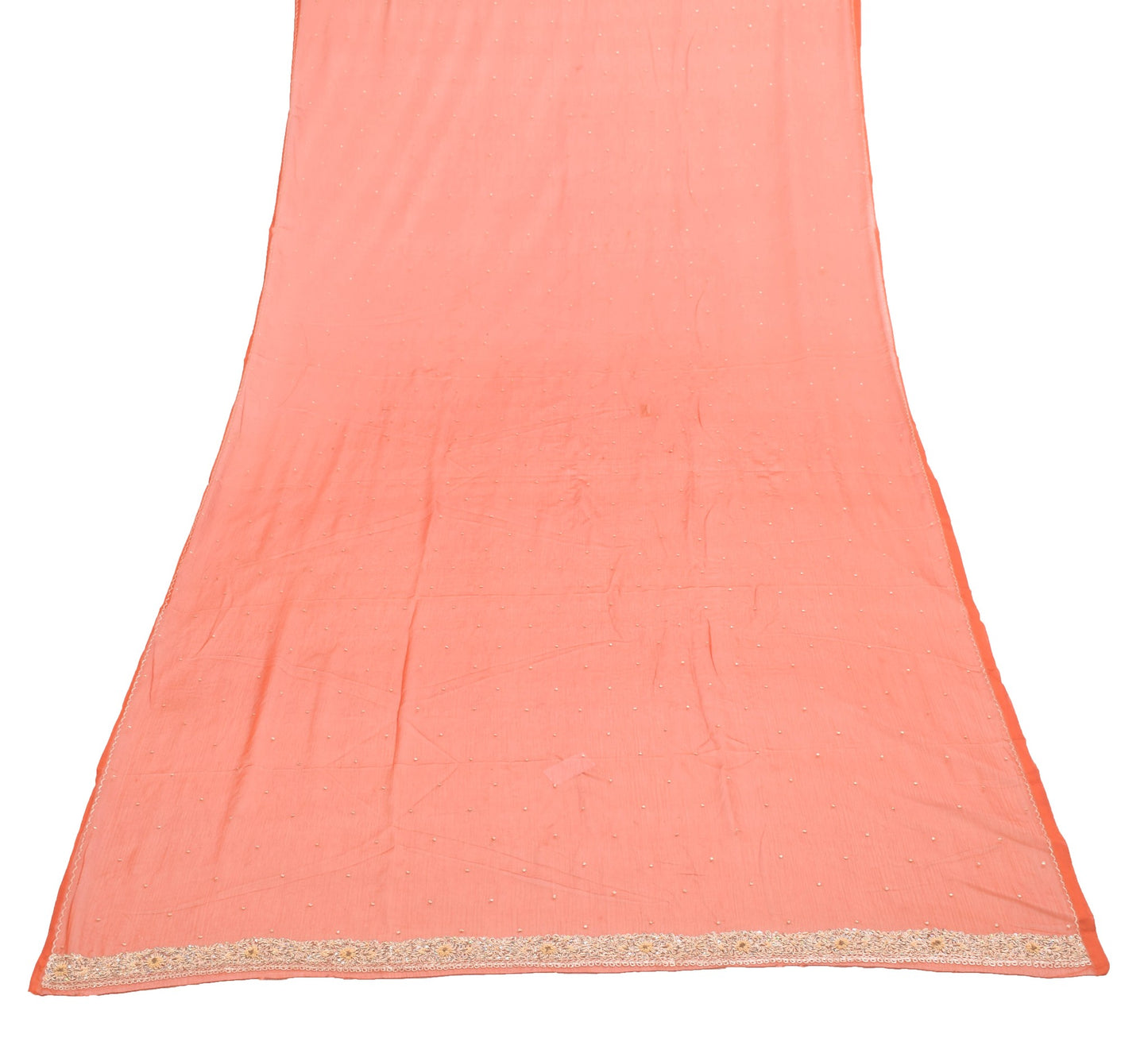 Sushila Vintage Rust Dupatta Chiffon Silk Hand Beaded Zari Work Long Stole Veil