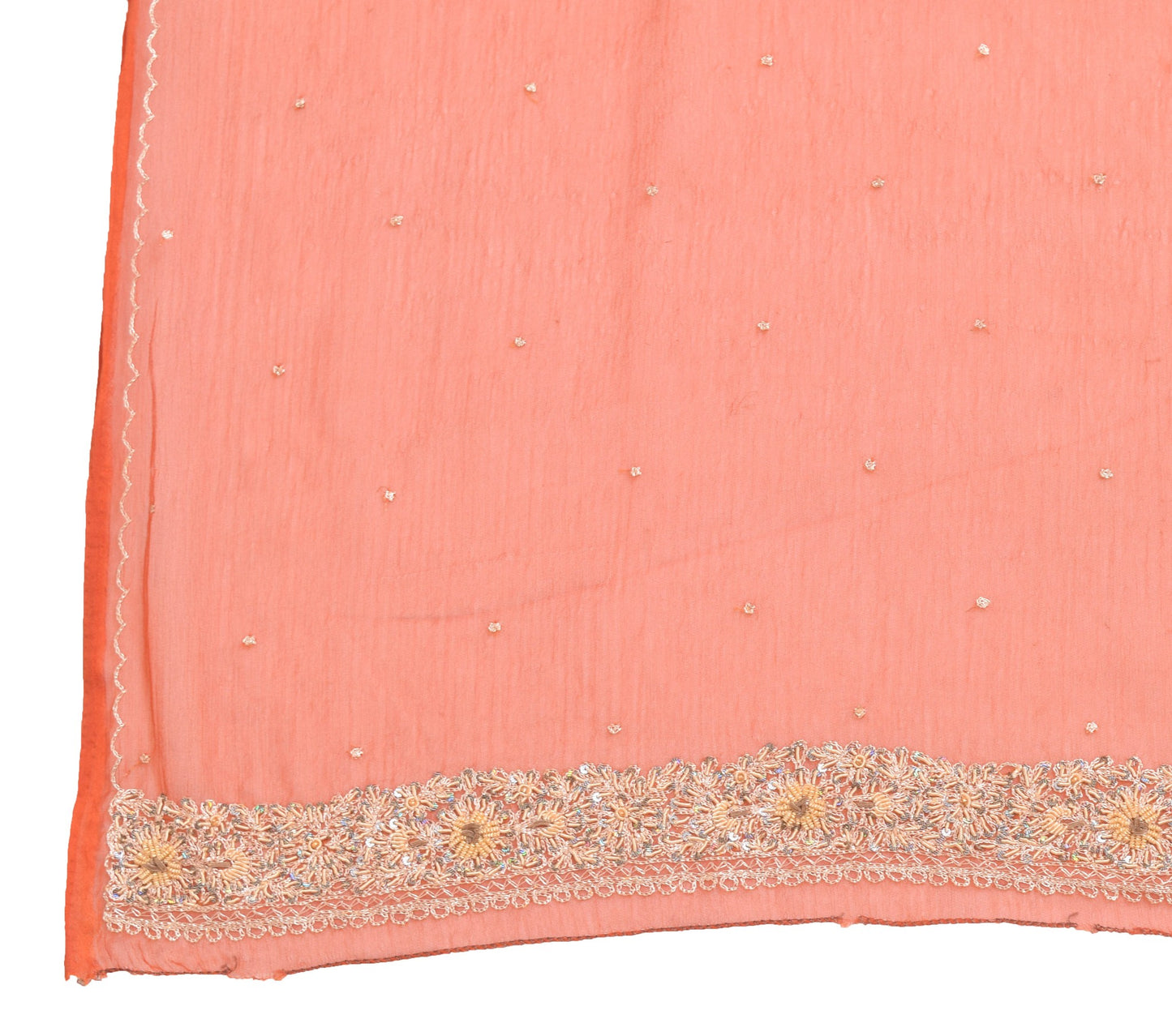 Sushila Vintage Rust Dupatta Chiffon Silk Hand Beaded Zari Work Long Stole Veil