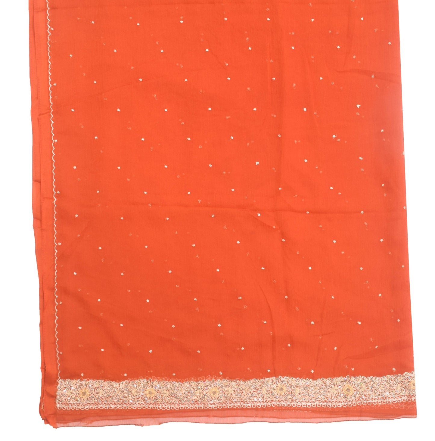 Sushila Vintage Rust Dupatta Chiffon Silk Hand Beaded Zari Work Long Stole Veil
