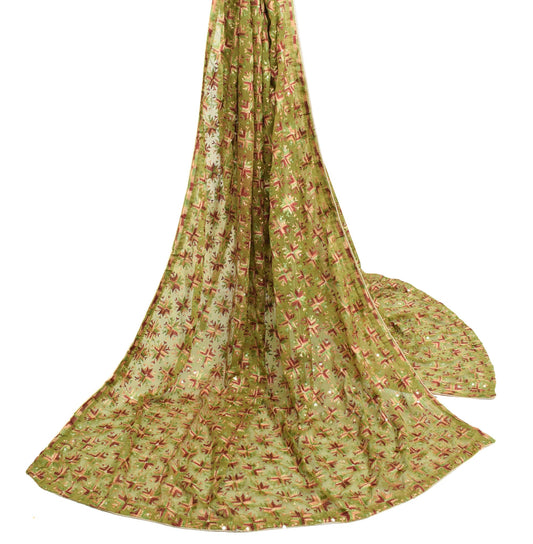 Sushila Vintage Phulkari Dupatta Multi-Color Thread Work Chiffon Long Stole