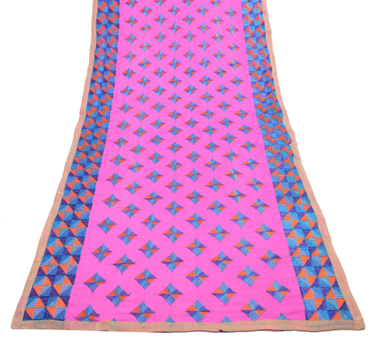 Sushila Vintage Pink Phulkari Dupatta 100% Pure Chiffon Silk Long Stole Wrap