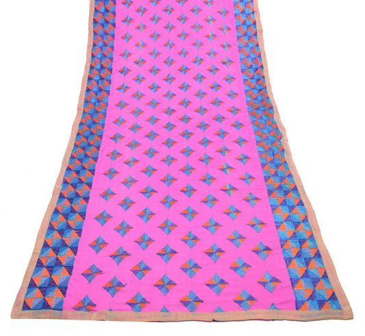 Sushila Vintage Pink Phulkari Dupatta 100% Pure Chiffon Silk Long Stole Wrap
