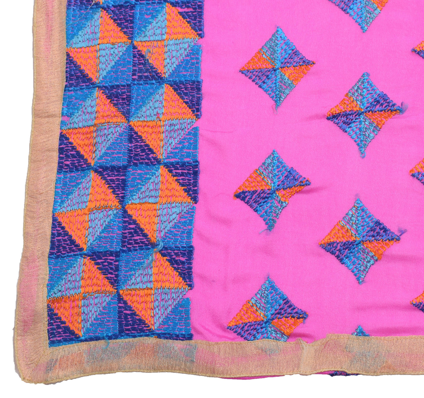 Sushila Vintage Pink Phulkari Dupatta 100% Pure Chiffon Silk Long Stole Wrap