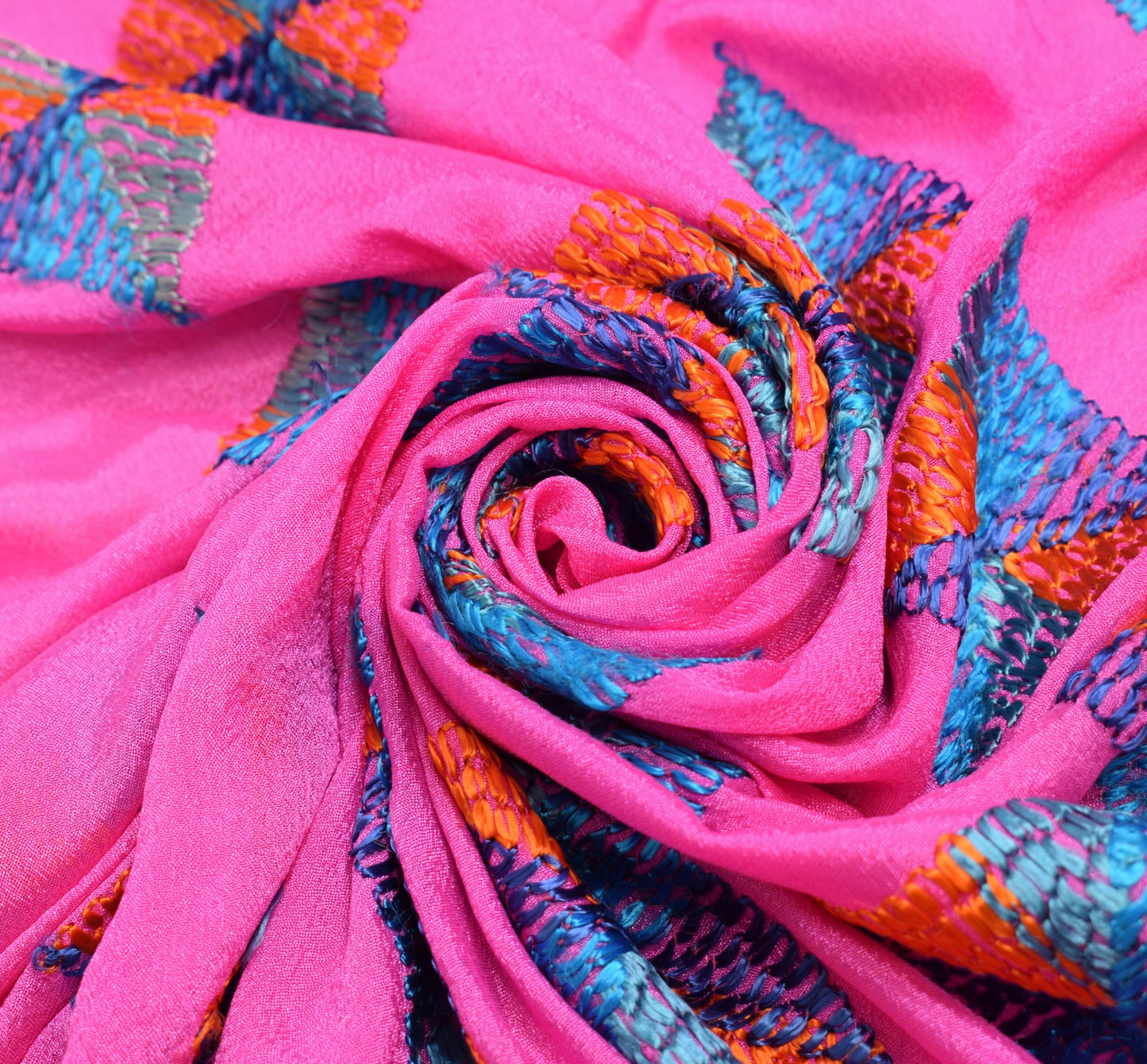 Sushila Vintage Pink Phulkari Dupatta 100% Pure Chiffon Silk Long Stole Wrap