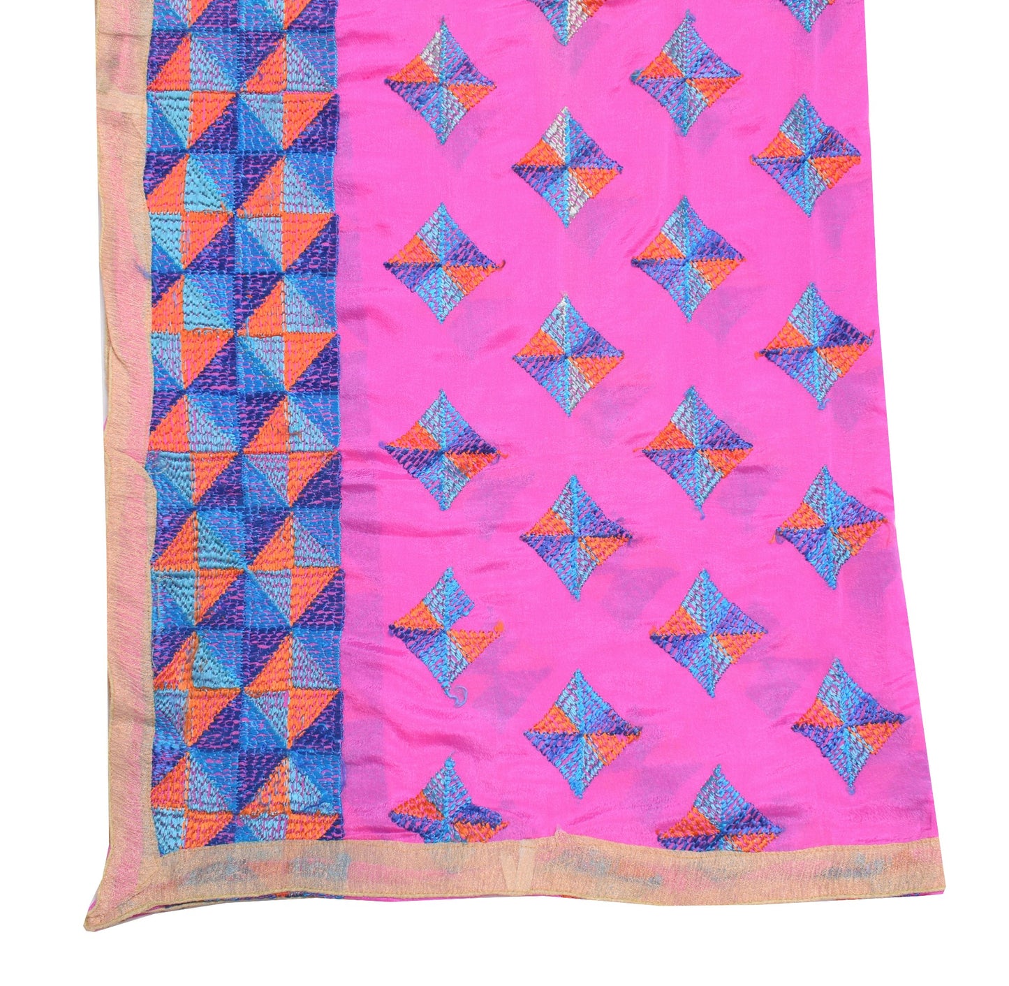 Sushila Vintage Pink Phulkari Dupatta 100% Pure Chiffon Silk Long Stole Wrap