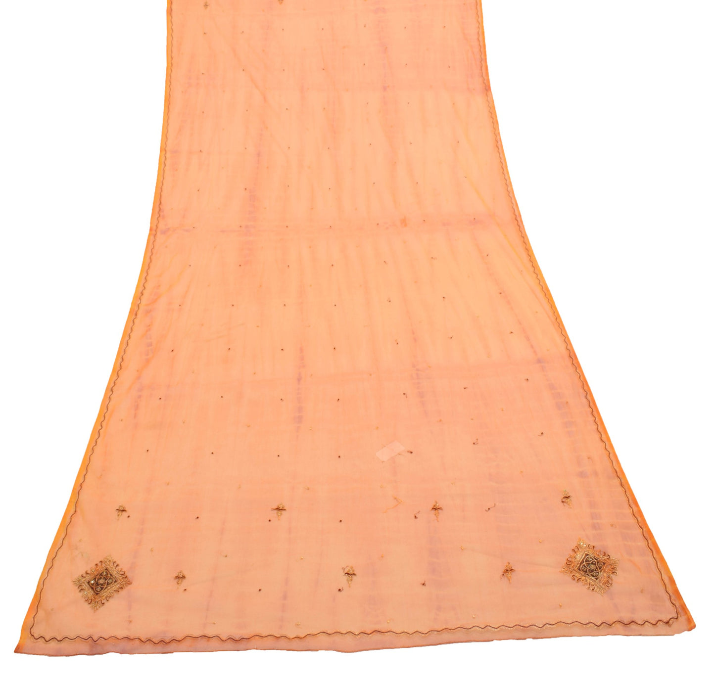 Sushila Vintage Orange Net Mesh Dupatta Zari Embroidered Traditional Long Stole