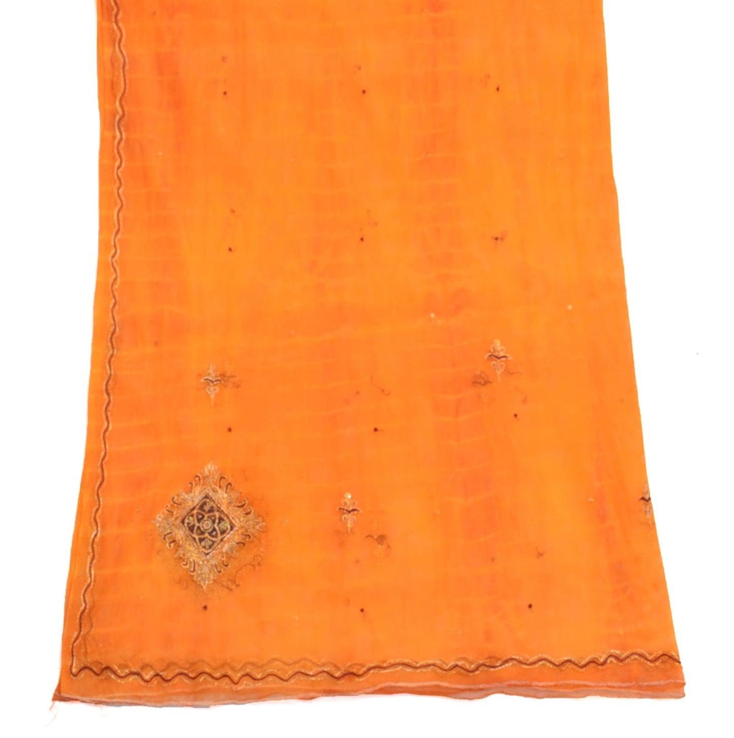 Sushila Vintage Orange Net Mesh Dupatta Zari Embroidered Traditional Long Stole