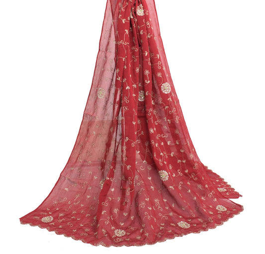 Sushila Vintage Maroon Zari Embroidered Dupatta Georgette Classy Long Stole Veil
