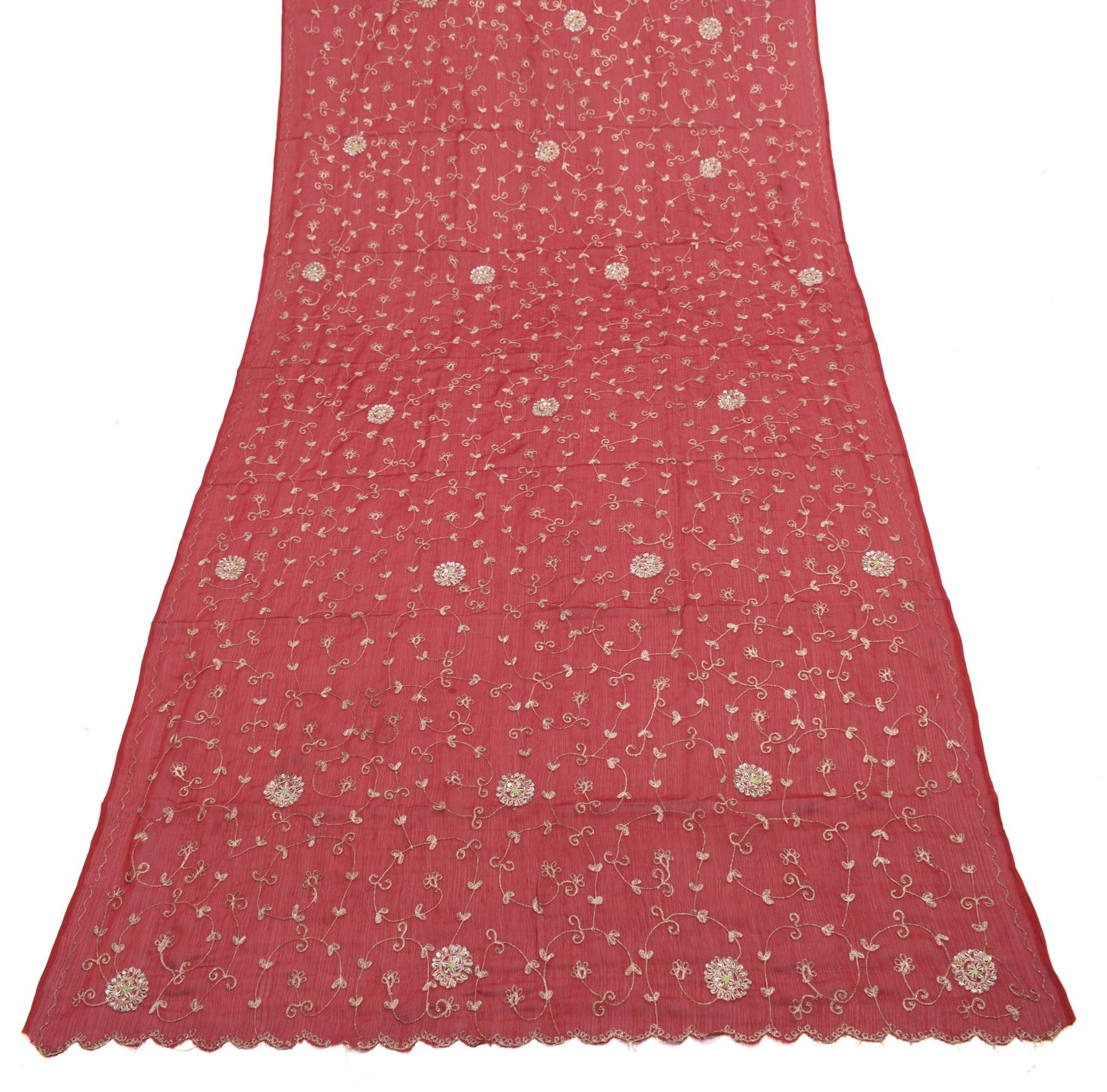Sushila Vintage Maroon Zari Embroidered Dupatta Georgette Classy Long Stole Veil