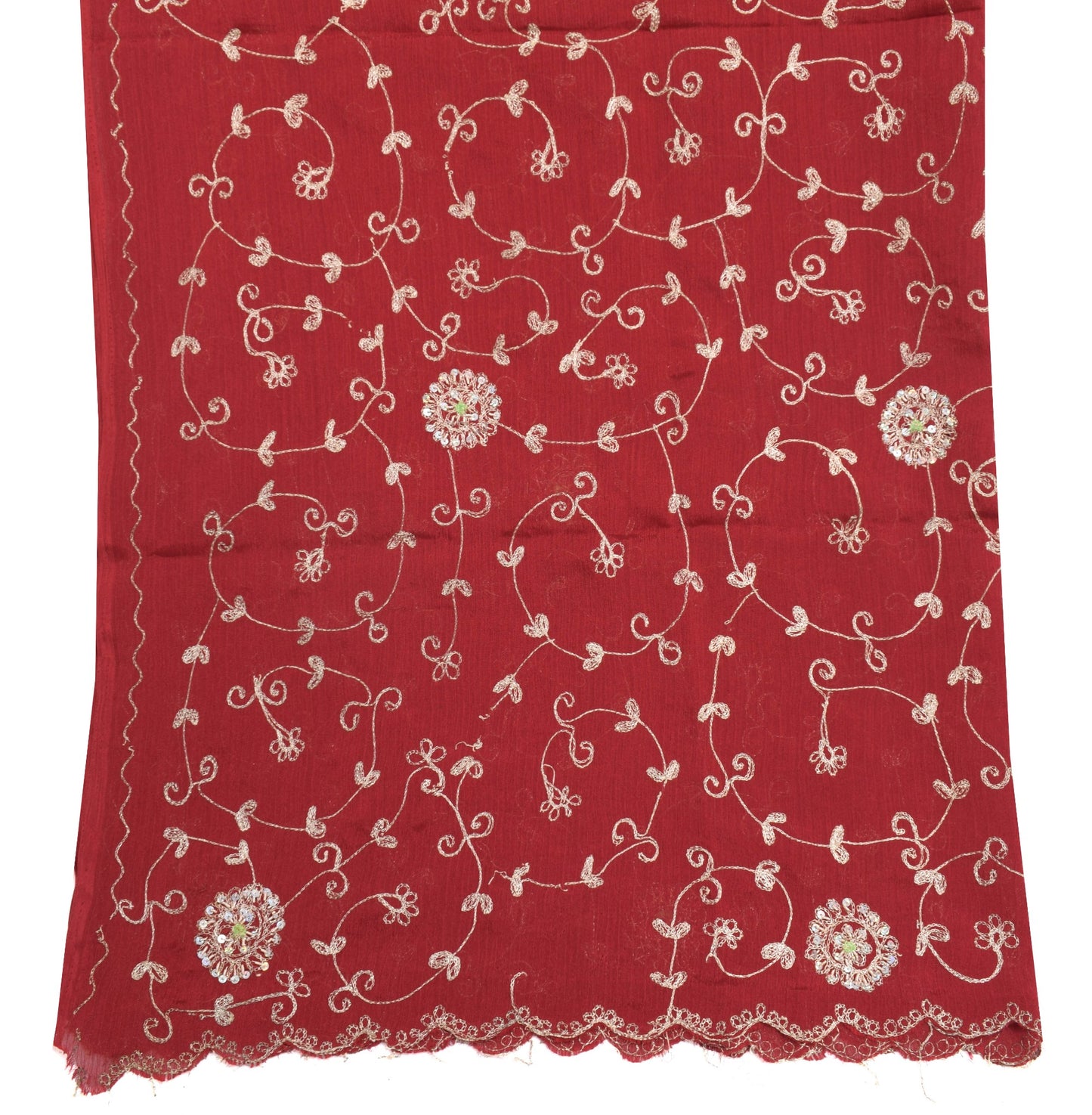 Sushila Vintage Maroon Zari Embroidered Dupatta Georgette Classy Long Stole Veil