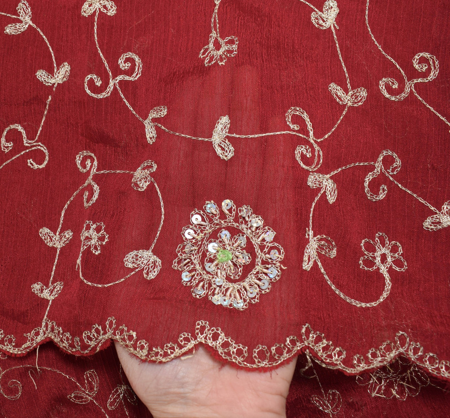 Sushila Vintage Maroon Zari Embroidered Dupatta Georgette Classy Long Stole Veil