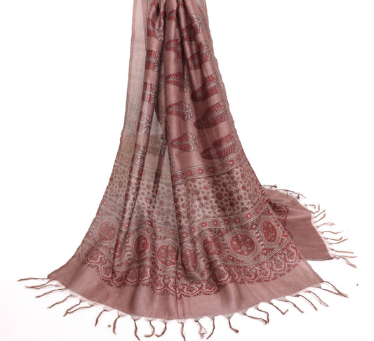 Sushila Vintage Mauve Bagh Print Dupatta 100% Pure Silk Handmade Long Stole Veil