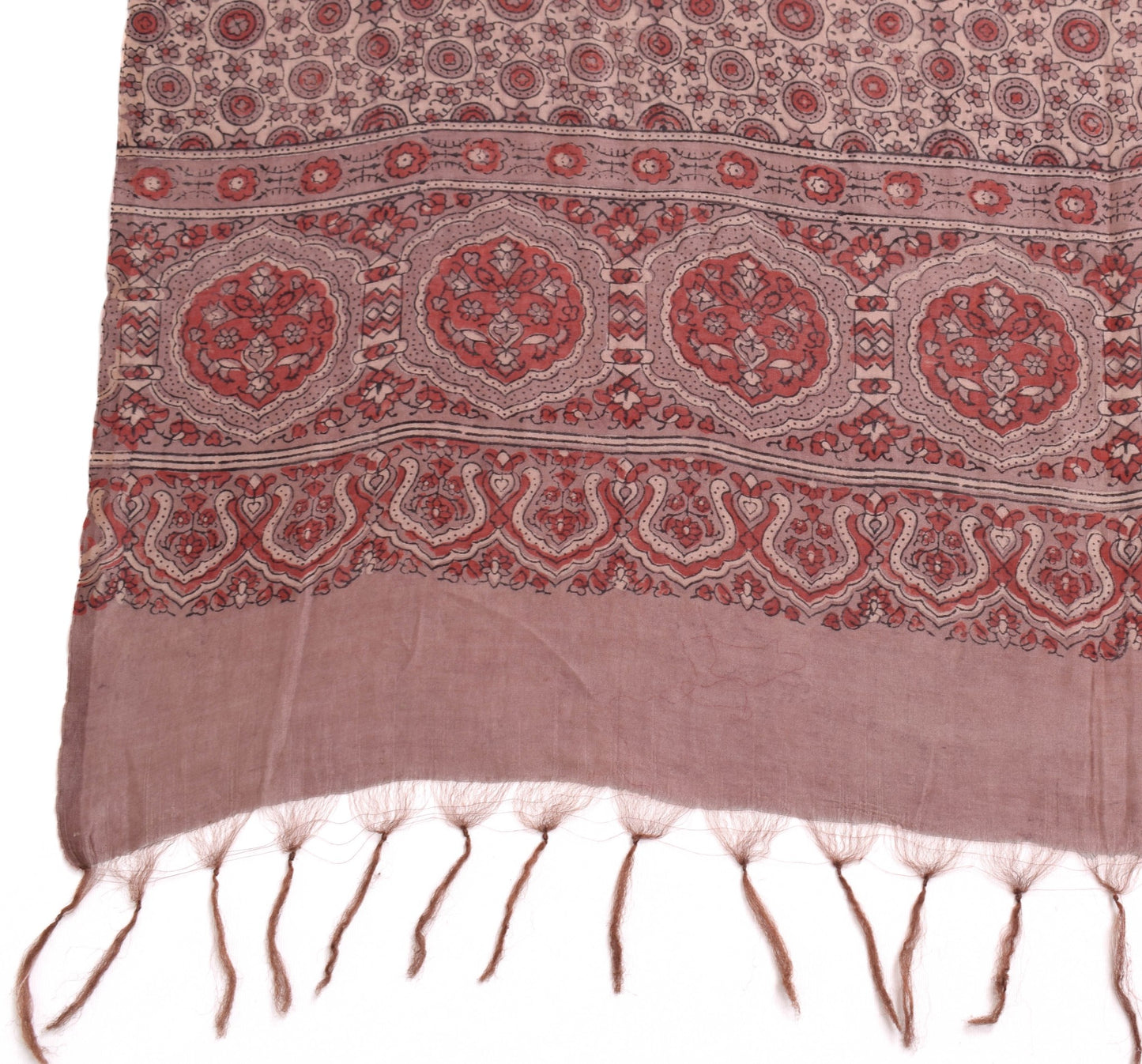 Sushila Vintage Mauve Bagh Print Dupatta 100% Pure Silk Handmade Long Stole Veil