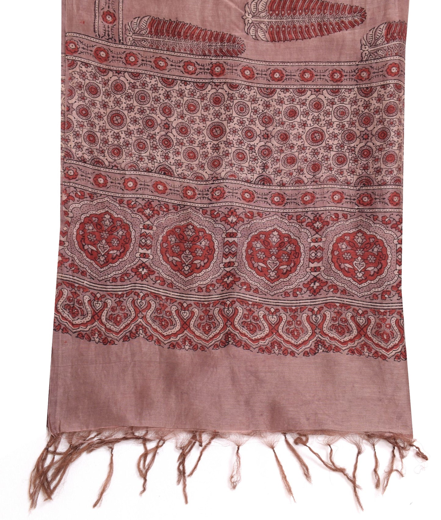 Sushila Vintage Mauve Bagh Print Dupatta 100% Pure Silk Handmade Long Stole Veil