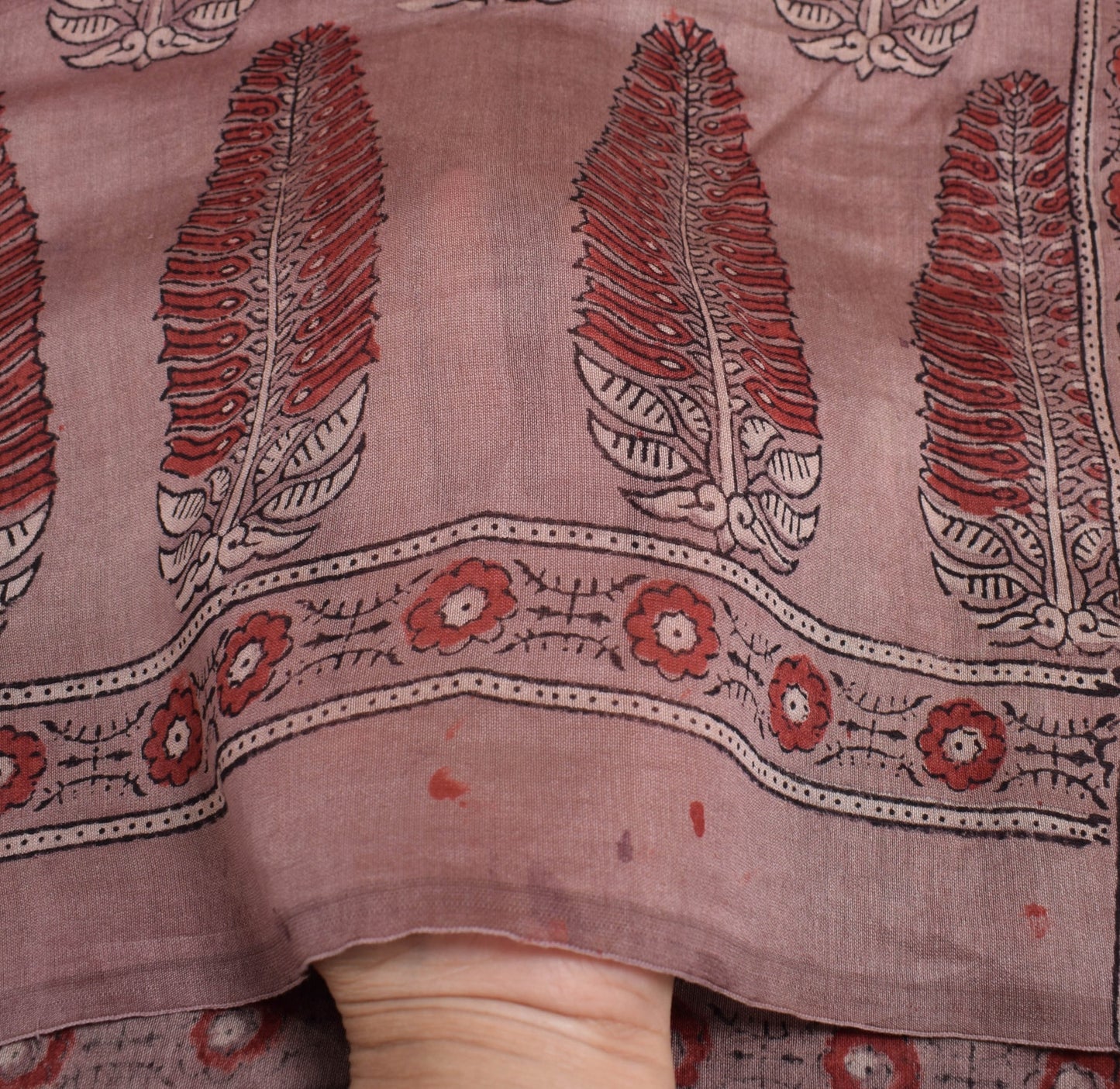 Sushila Vintage Mauve Bagh Print Dupatta 100% Pure Silk Handmade Long Stole Veil