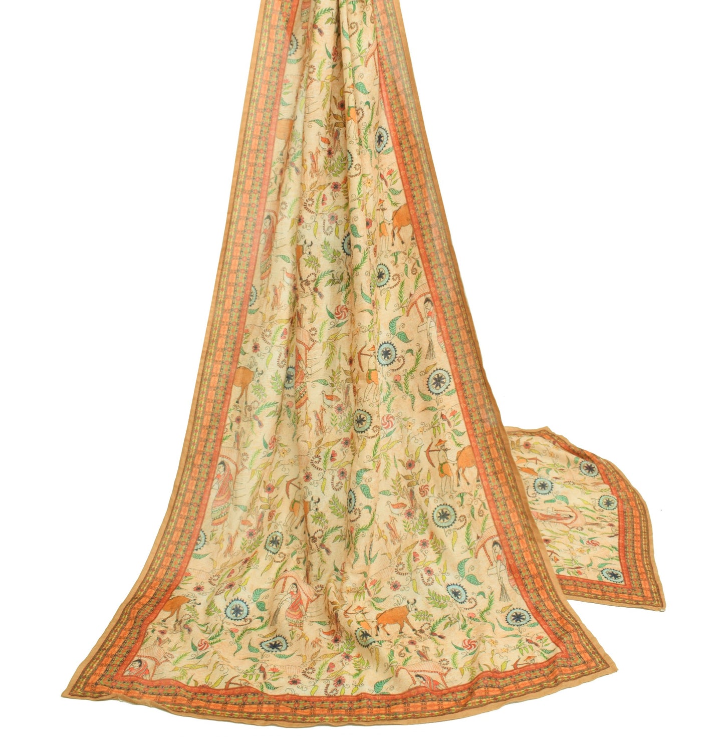 Sushila Vintage Village Printed Dupatta Art Silk Stylish Nature Long Stole Wrap