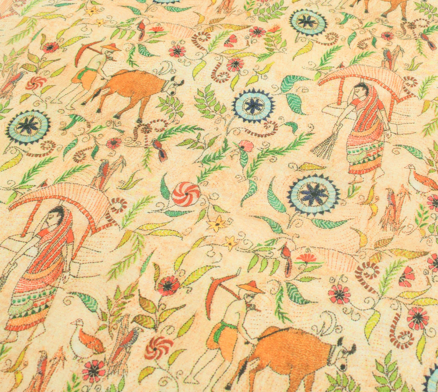 Sushila Vintage Village Printed Dupatta Art Silk Stylish Nature Long Stole Wrap