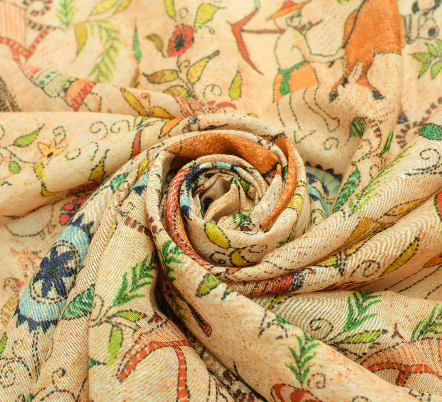 Sushila Vintage Village Printed Dupatta Art Silk Stylish Nature Long Stole Wrap