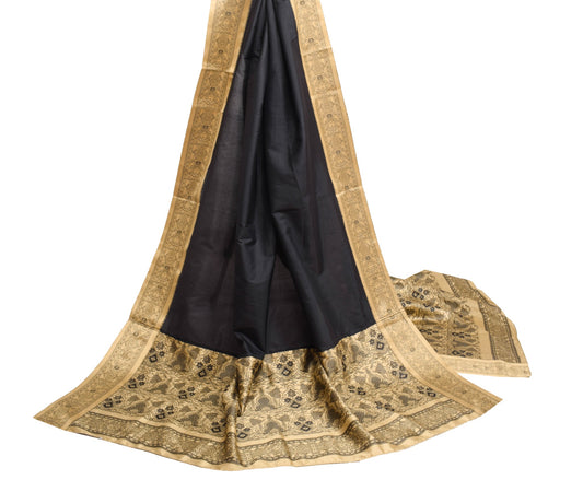Sushila Vintage Black Woven Classy Dupatta Silk Soft Party Wear Long Stole Veil