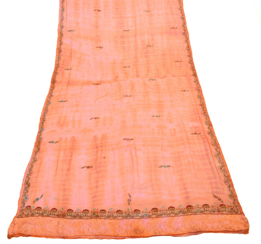 Sushila Vintage Orange Embroidered Dupatta Pure Chiffon Tie-Dye Floral Long Veil