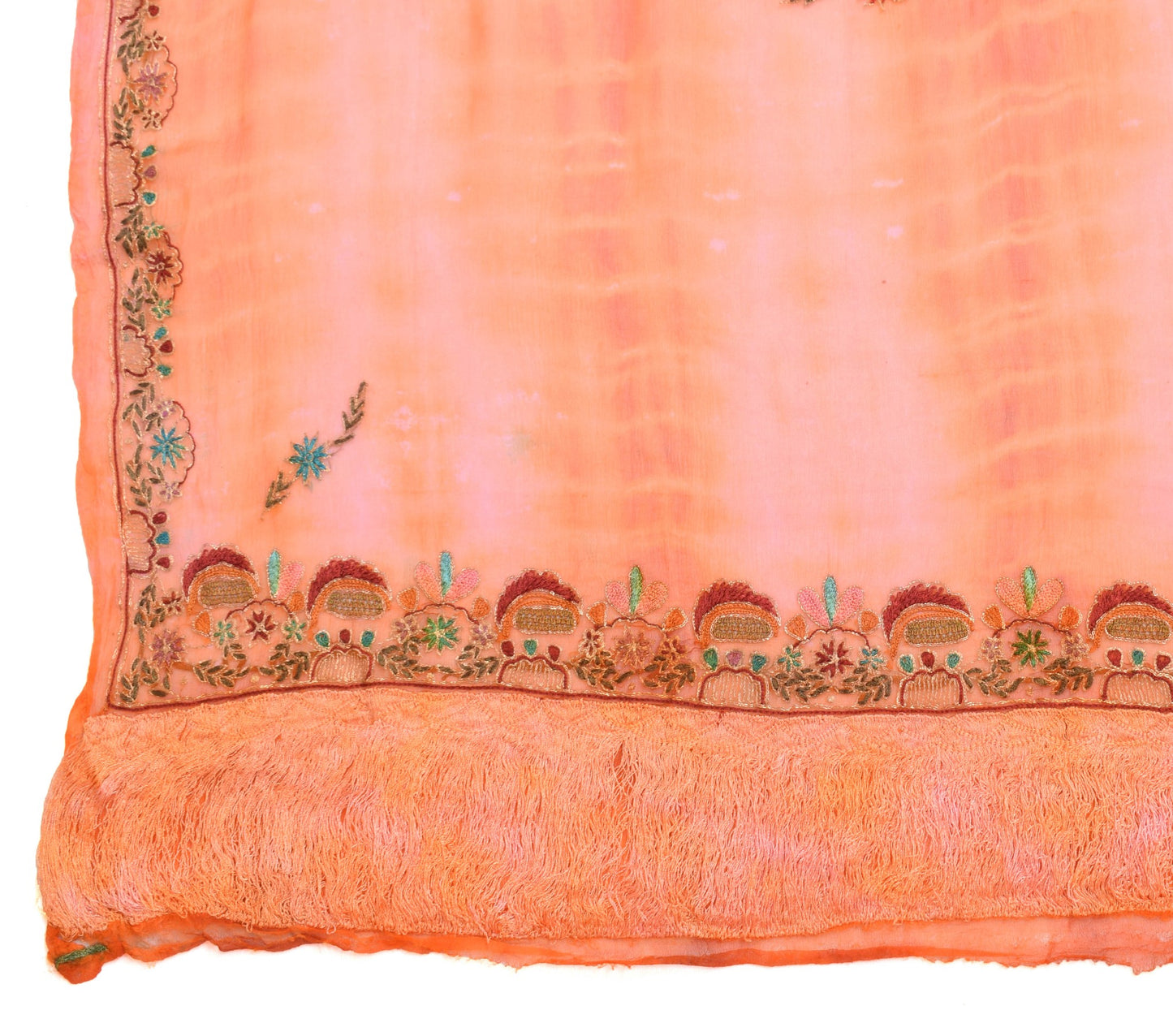 Sushila Vintage Orange Embroidered Dupatta Pure Chiffon Tie-Dye Floral Long Veil