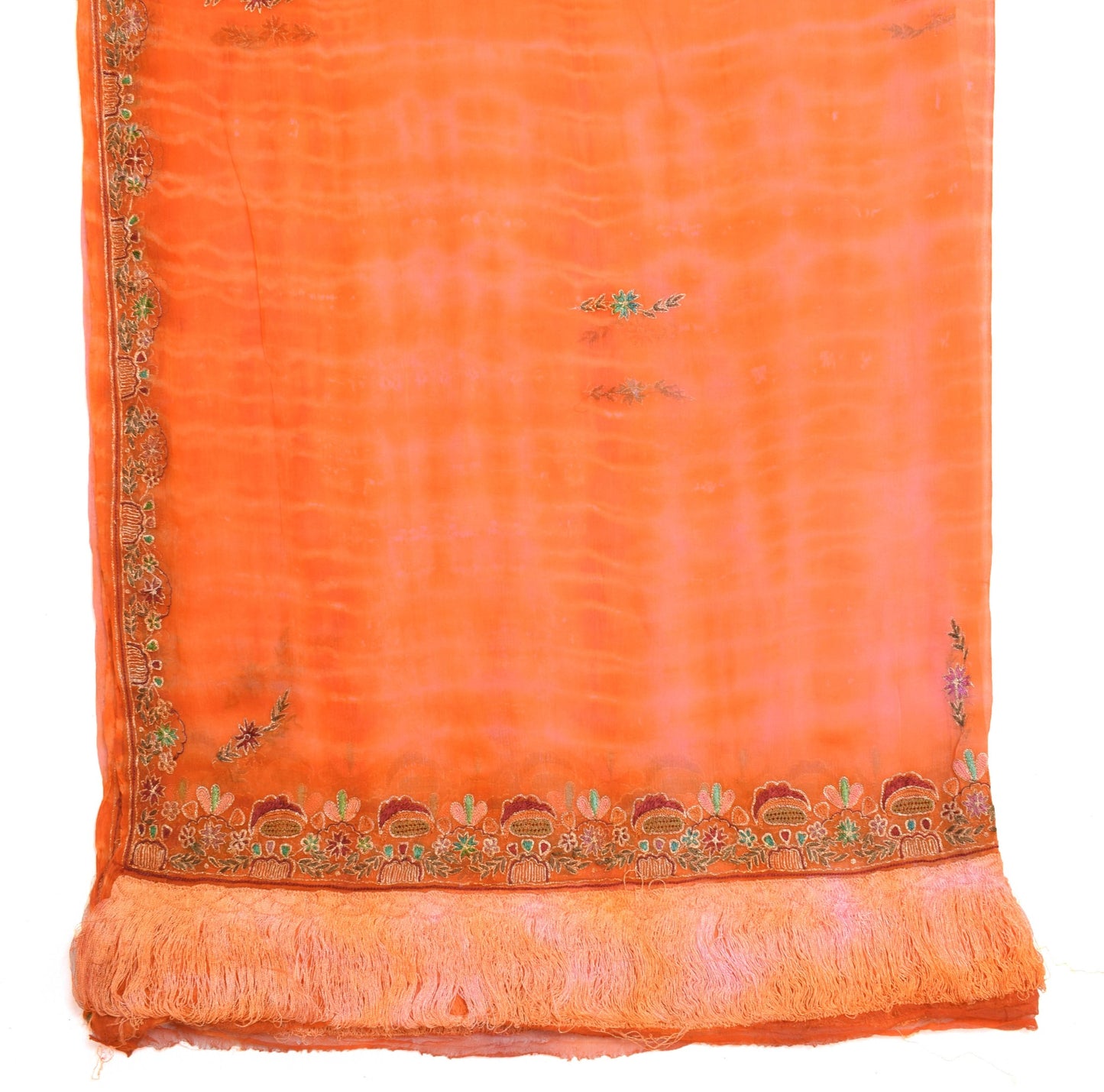 Sushila Vintage Orange Embroidered Dupatta Pure Chiffon Tie-Dye Floral Long Veil