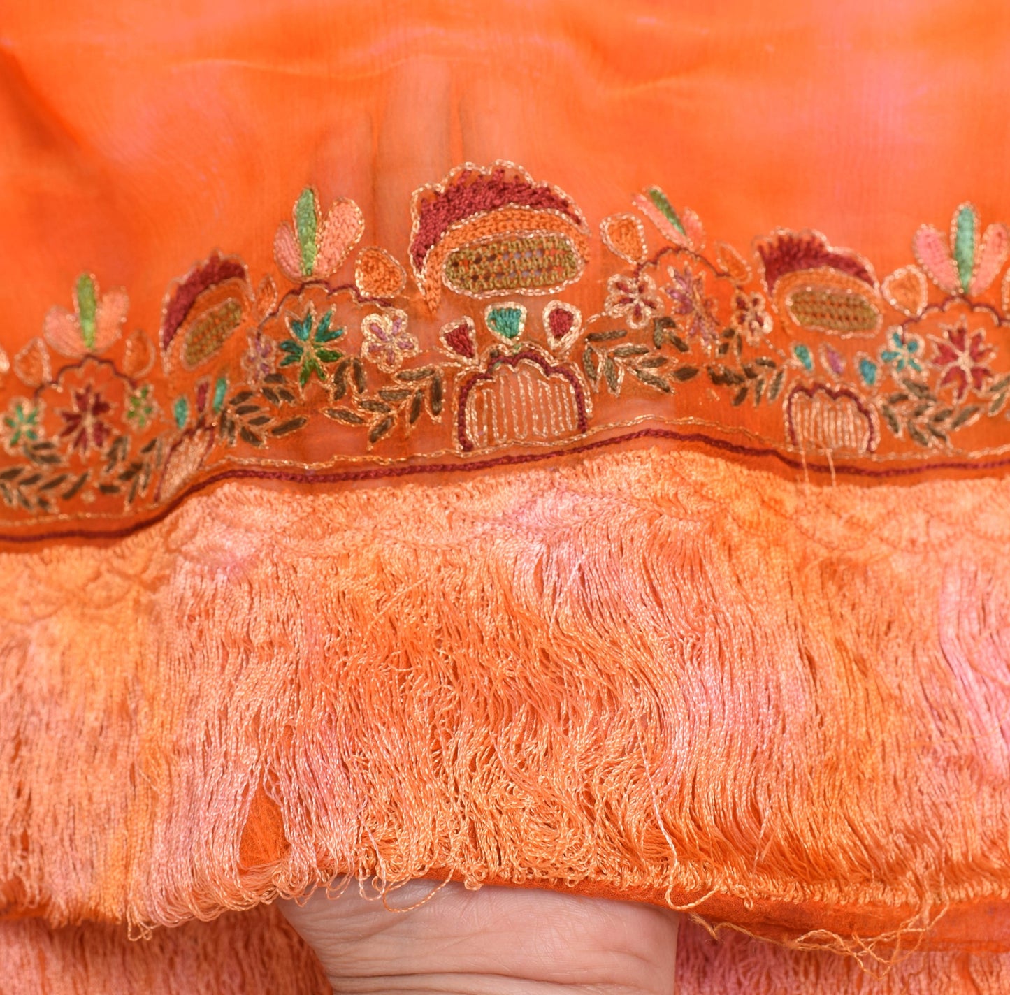 Sushila Vintage Orange Embroidered Dupatta Pure Chiffon Tie-Dye Floral Long Veil