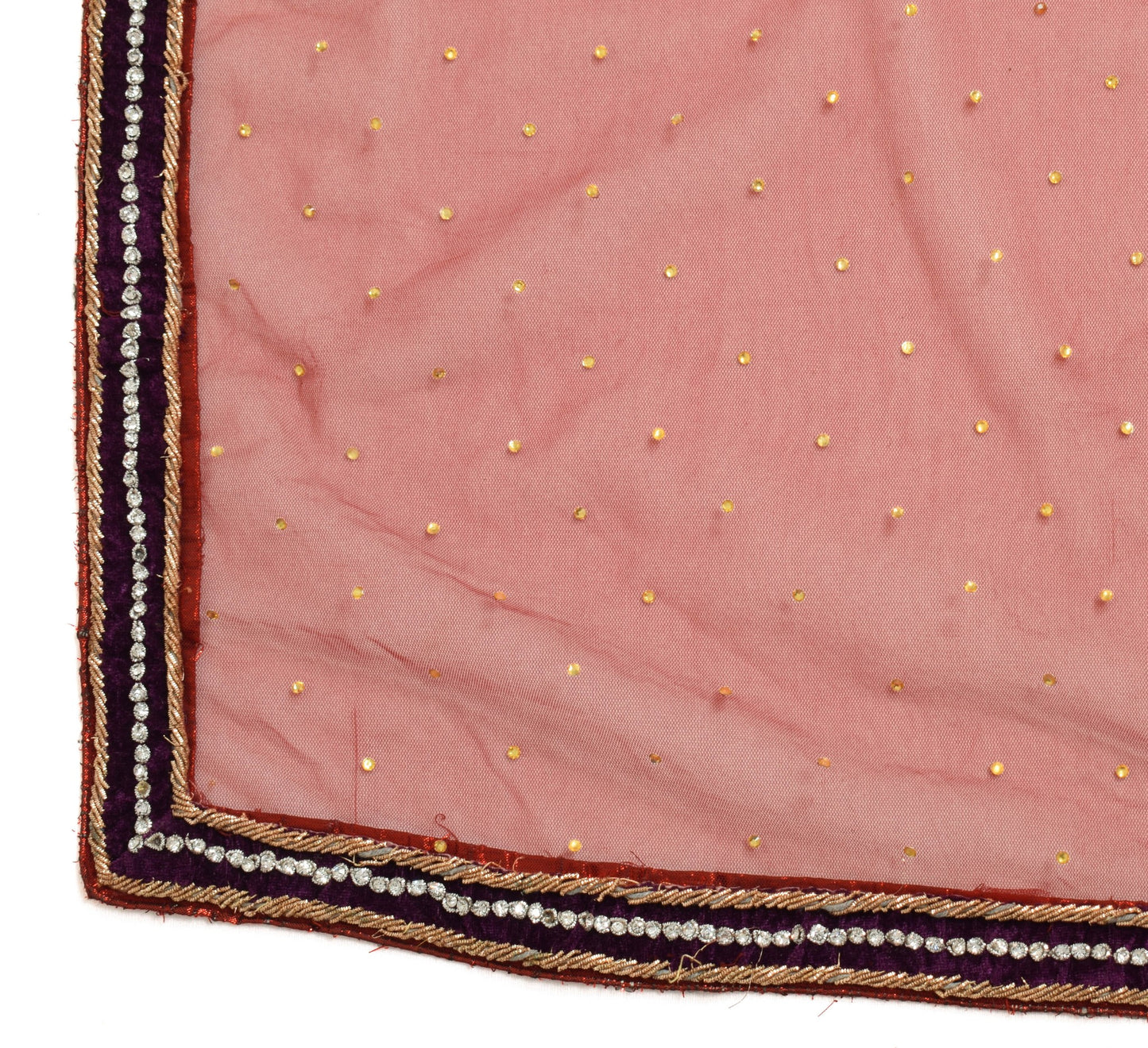 Sushila Vintage Red Net Mesh Bridal Dupatta Hand Beaded Zardozi Work Long Stole