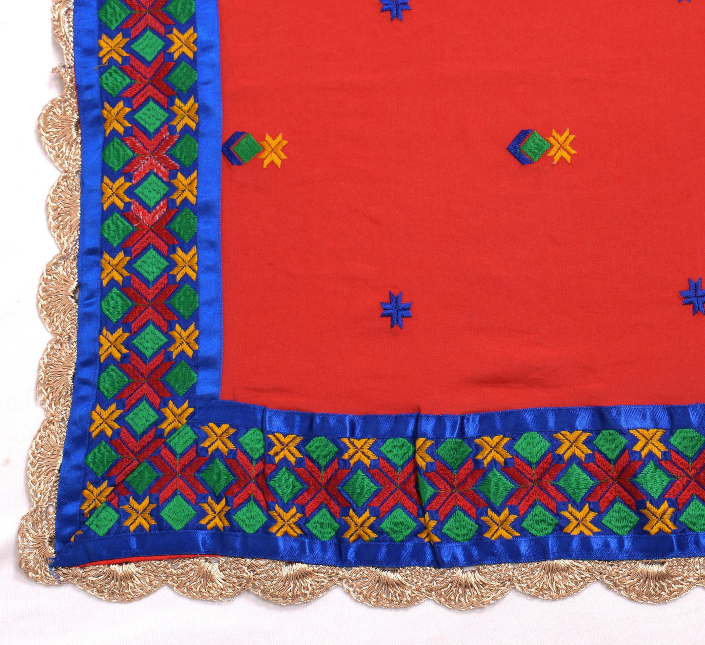 Sushila Vintage Red Wedding Dupatta Silk Phulkari Embroidered Floral Long Stole