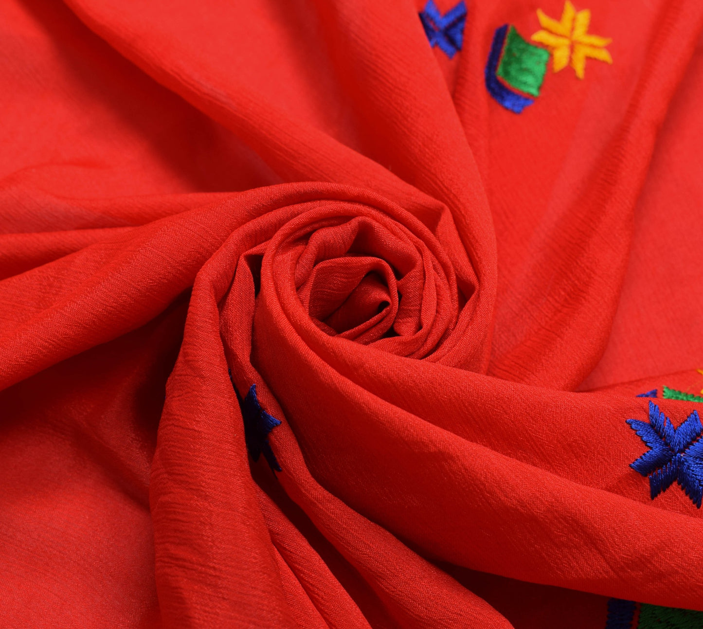 Sushila Vintage Red Wedding Dupatta Silk Phulkari Embroidered Floral Long Stole
