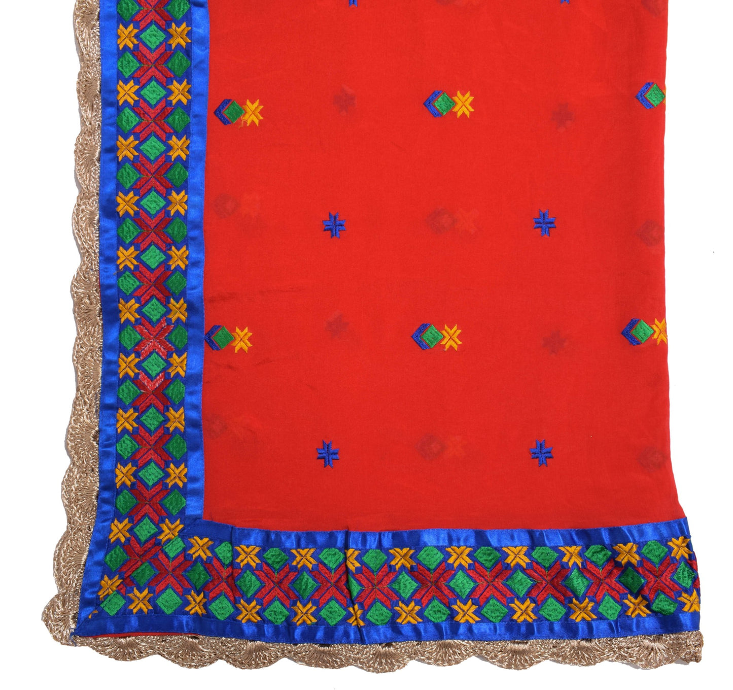 Sushila Vintage Red Wedding Dupatta Silk Phulkari Embroidered Floral Long Stole