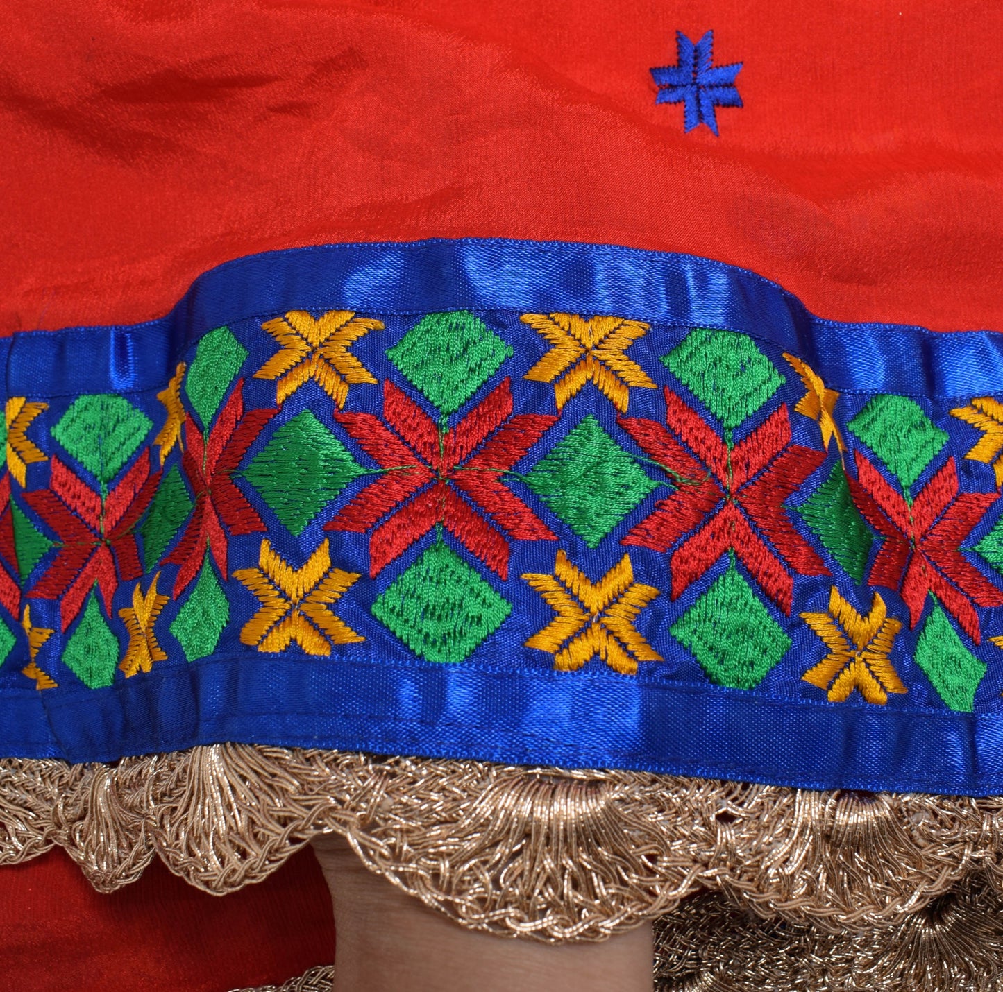 Sushila Vintage Red Wedding Dupatta Silk Phulkari Embroidered Floral Long Stole