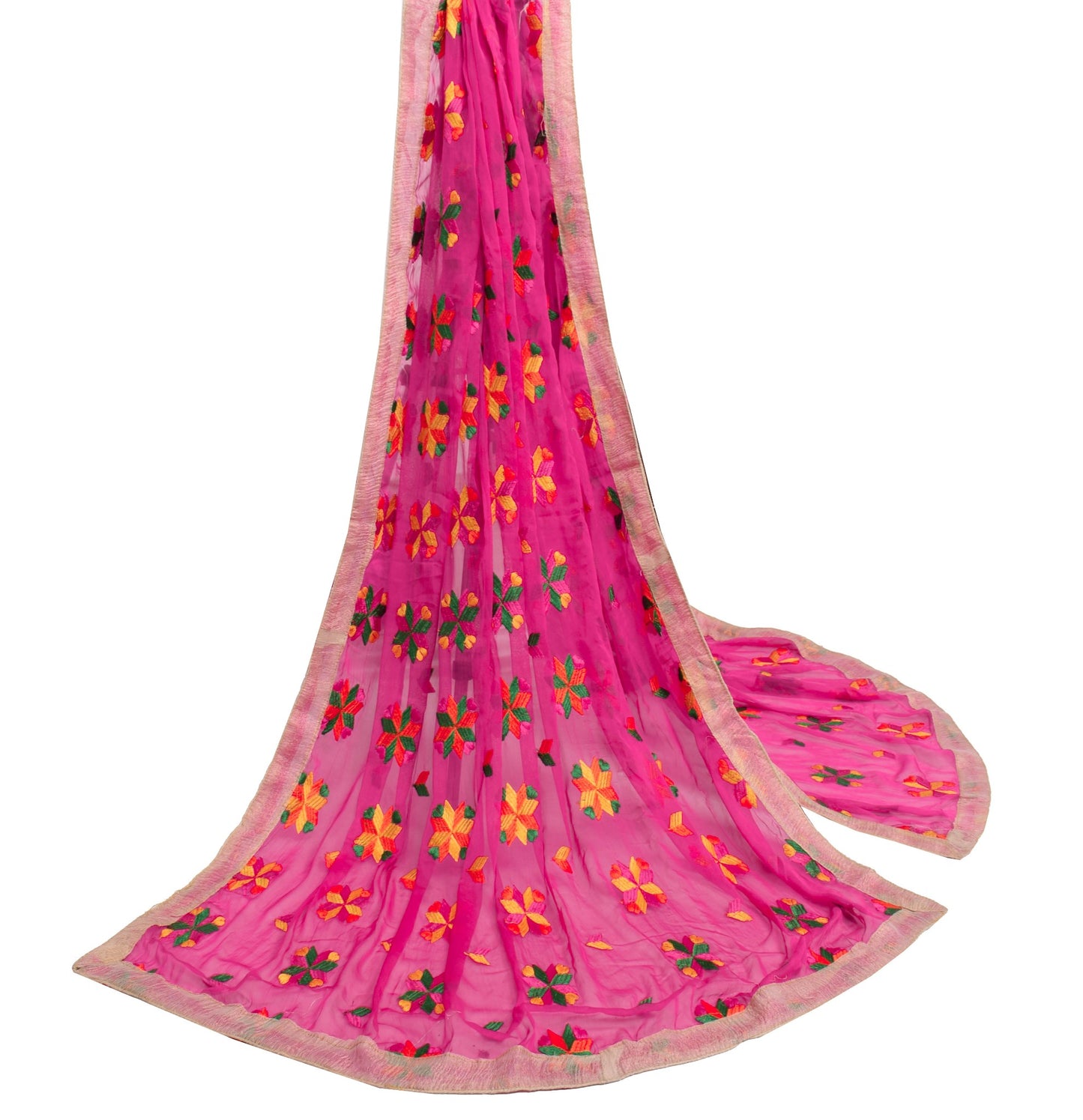 Sushila Vintage Pink Traditional Dupatta Chiffon Phulkari Embroidered Long Stole