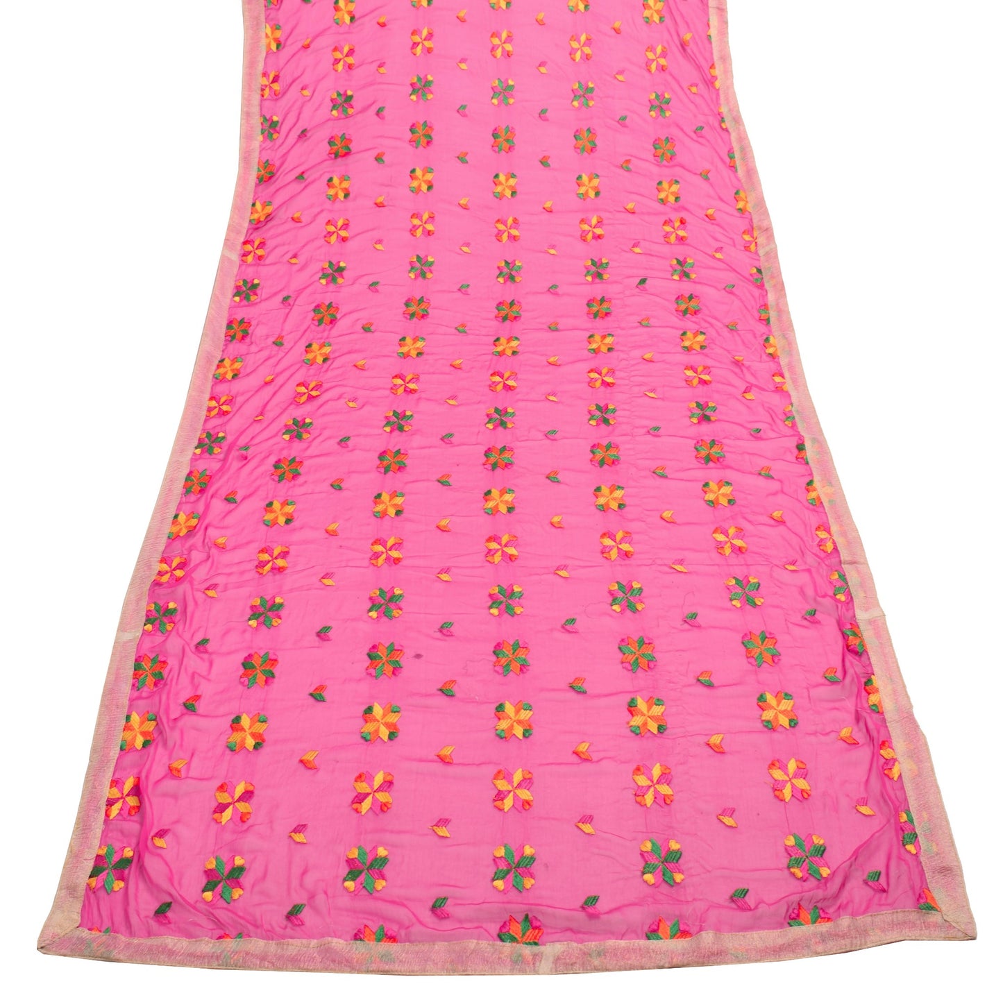 Sushila Vintage Pink Traditional Dupatta Chiffon Phulkari Embroidered Long Stole