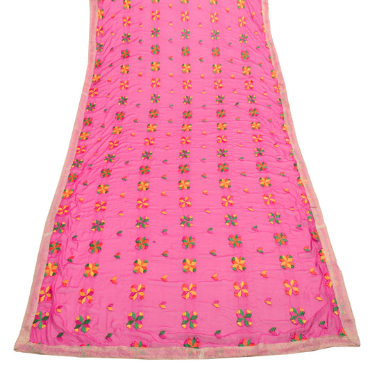 Sushila Vintage Pink Traditional Dupatta Chiffon Phulkari Embroidered Long Stole